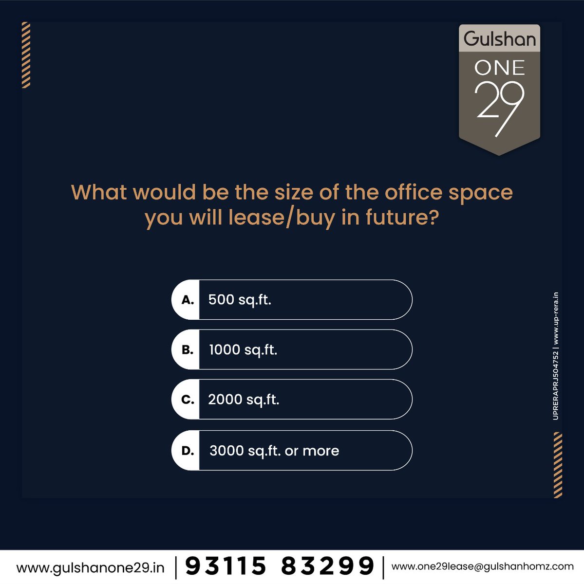 GulshanOne29's tweet photo. Your ideal future office space size?
.
.
#GulshanGroup #GulshanOne29 #QuizTime #pollquiz #poll #CommercialSpace #NoidaExpressway #retailspace #officespaces https://t.co/AXl9owKw4w
