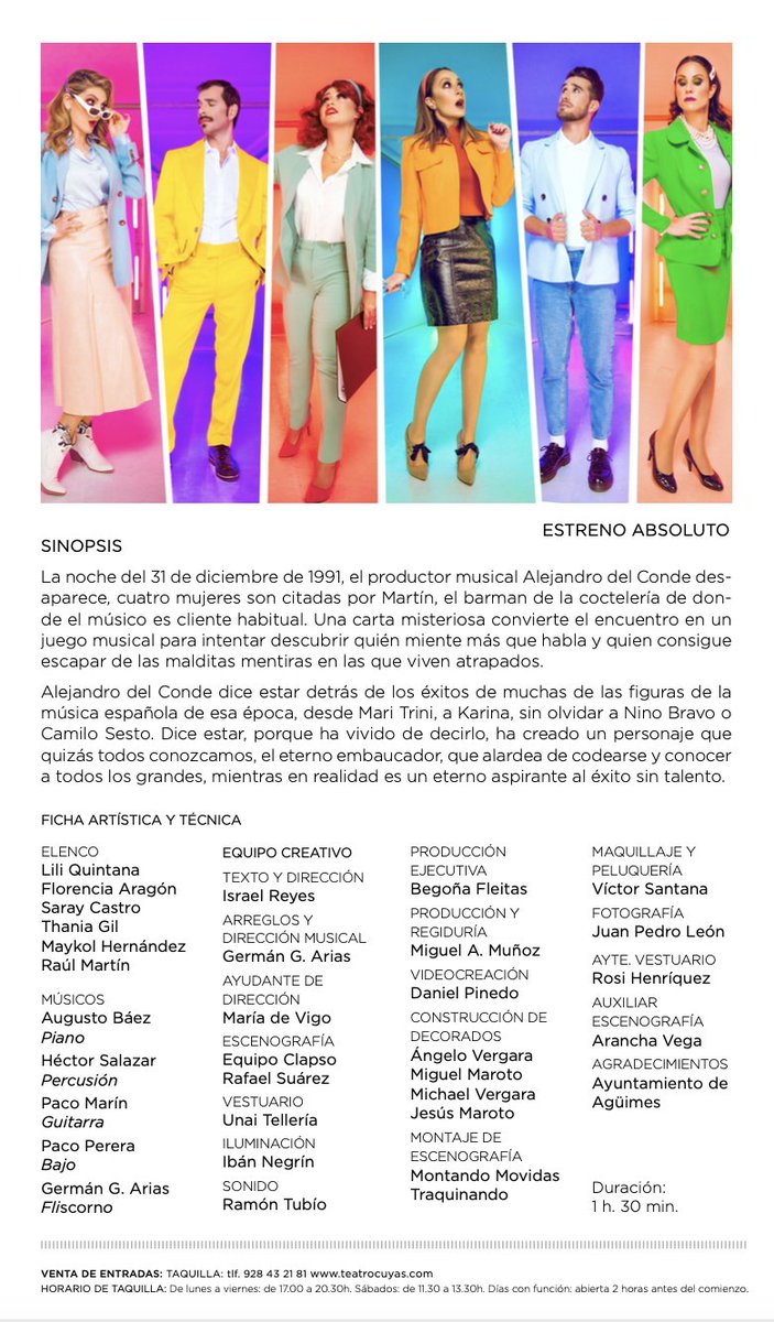 TeatroCuyas's tweet photo. Si tienes pensado disfrutar de la gran fiesta que tiene preparada la compañía Clapso con su musical Malditas Mentiras, aquí tienes el programa de mano con todos los detalles.
Para más info entra en la web https://t.co/dLnbVdVqe4
#clapso #teatrocuyas #CulturaEnAccion https://t.co/y4YGEQIcir