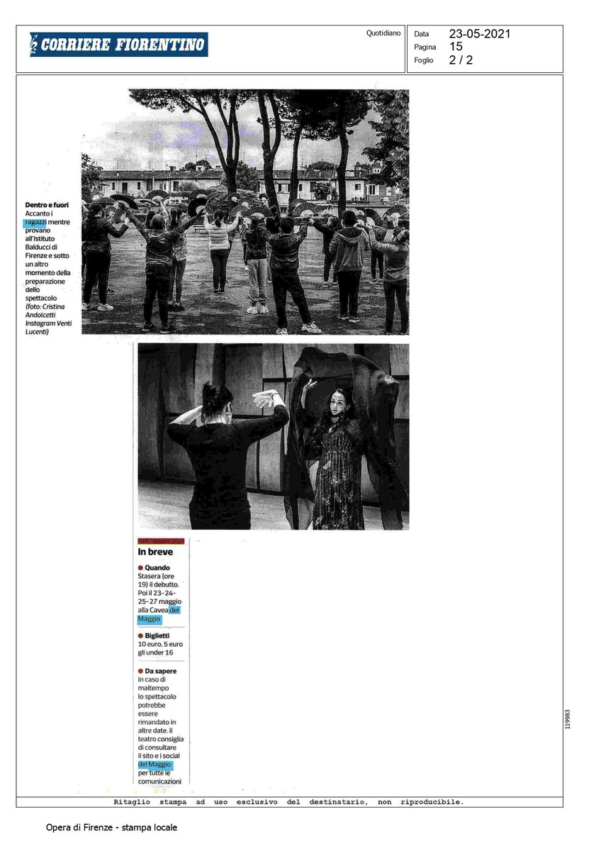 VentiLucenti's tweet photo. #RassegnaStampa #LaPrincipessaDiGelo #83FMM
Ringraziamo #FrancescoErminiPolacci del @corrierefirenze per l'articolo dedicato al nostro spettacolo.
Courtesy of @maggiomusicale.
@FondazioneCRF #accademiadelmaggiomusicale #scuolamusicafiesole https://t.co/ghnFU2LZTv