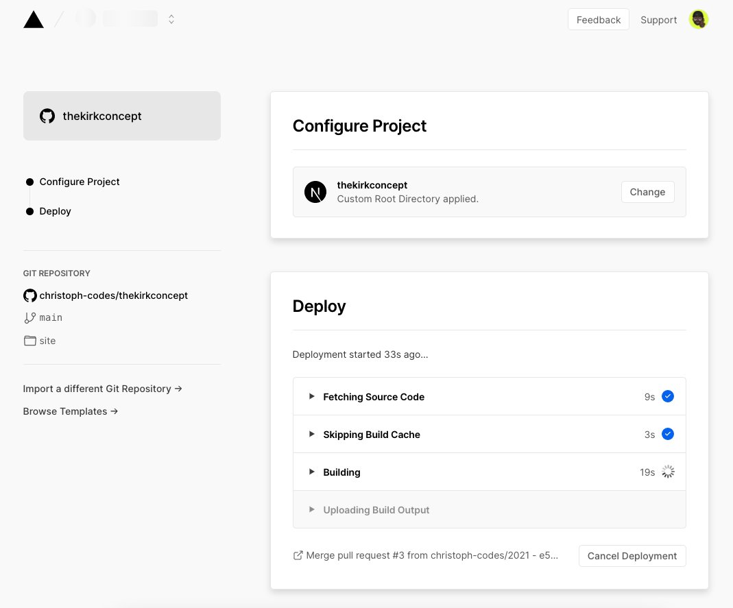Thekirkconcept's tweet photo. New Site getting ready for deployment with @vercel! Stay tuned! #NextJs @reactjs 🚀🚀 https://t.co/PH4Rn8suhi