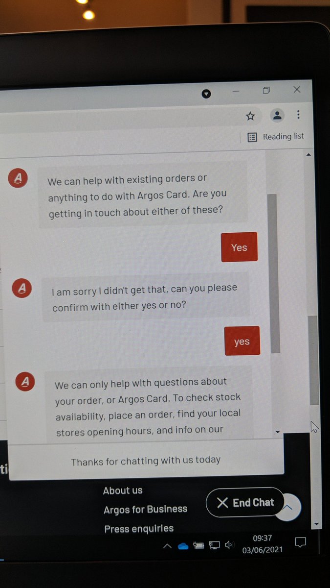 KatieAFer's tweet photo. @Argos_Online your online chat function isn't working https://t.co/CQKQZpcfYg