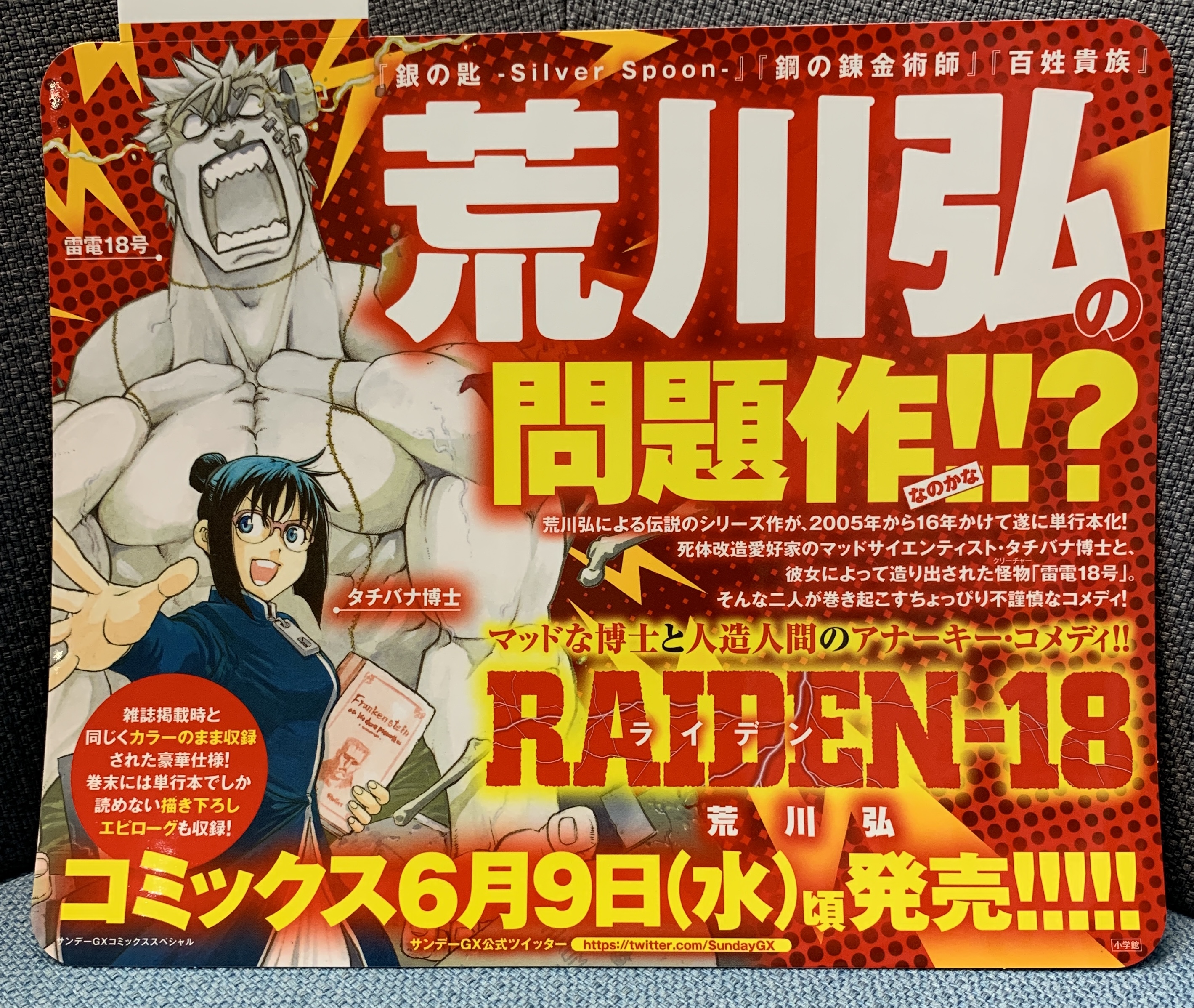 荒川弘　RAIDEN-18　新連載号　月刊サンデーGX2月号　鋼の錬金術師 荒川弘「RAIDEN-18」約10年ぶり新作がサンデーGXに登場、付録や