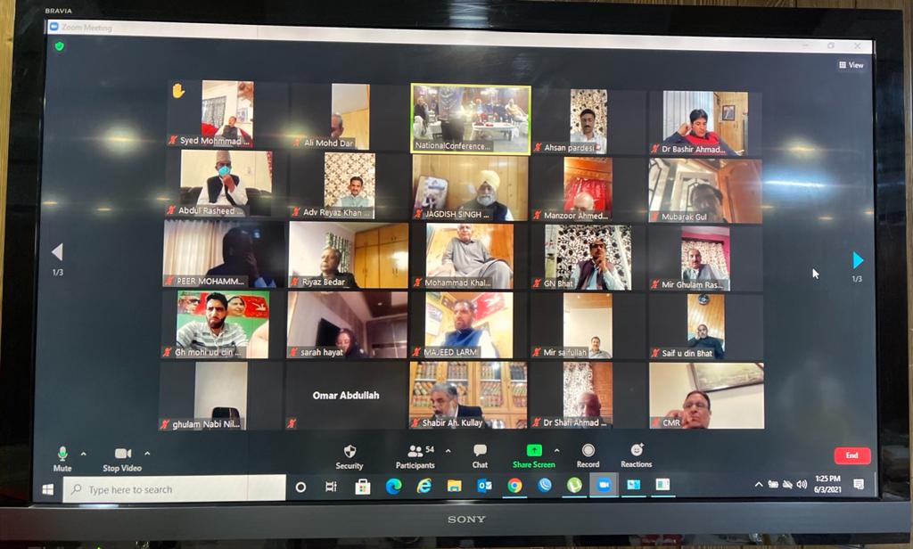 JKNC_'s tweet photo. JKNC President Dr Farooq Abdullah today presided over the party's Provincial Committee meeting. The meeting was virtually attended by VP @OmarAbdullah, GS Sagar sb, Provincial Committee members Kashmir. AGS Dr Kamaal, Provincial President @nasirsogami, party MPs were also present https://t.co/0q3onCcppA