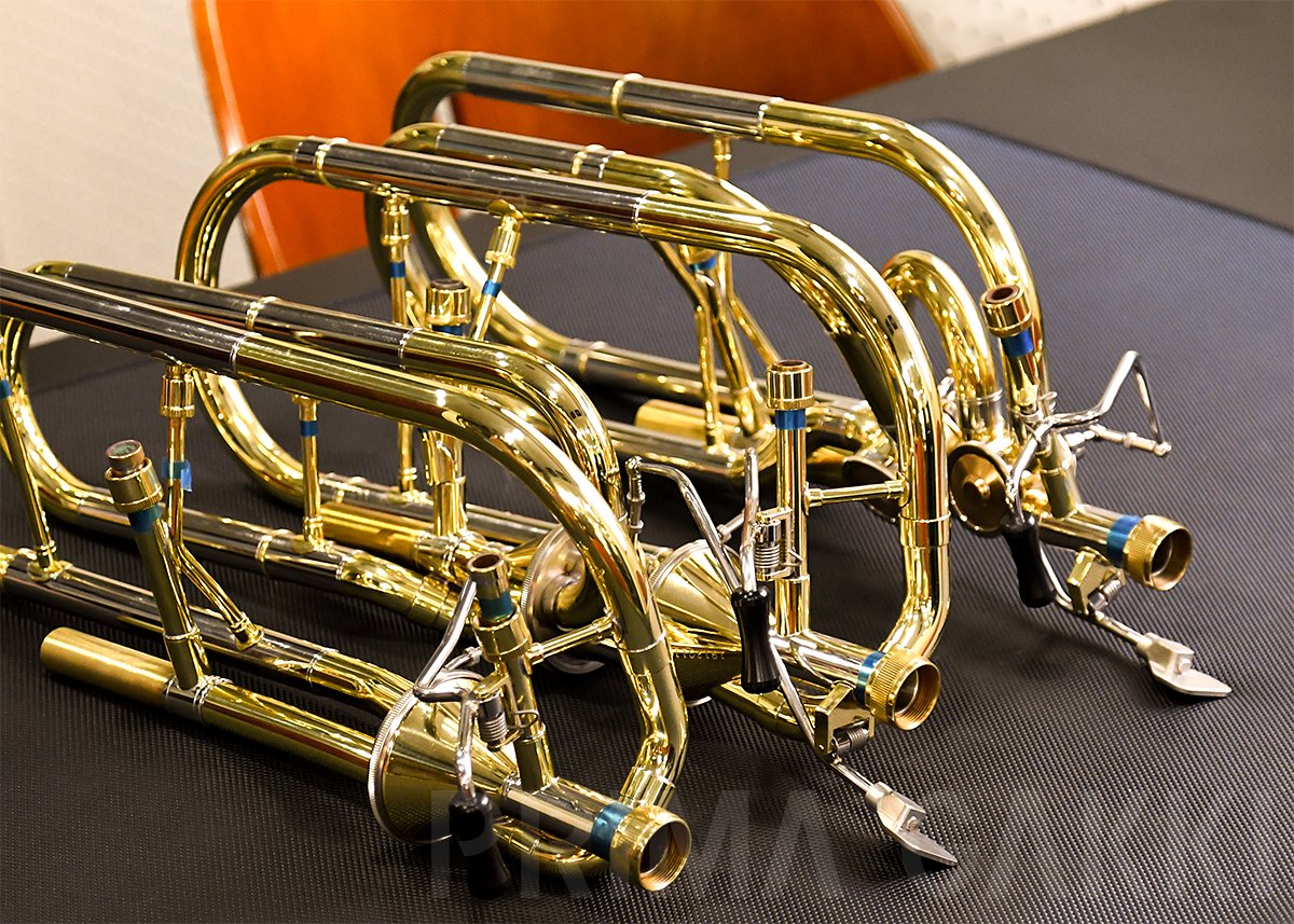 primagakki's tweet photo. 弊社「Edwards Getzen ショールーム」の風景♬ #edwardstrombone #getzentrombone #trombone #エドワーズ #ゲッツェン #トロンボーン #プリマ楽器 https://t.co/V11FugYw3j