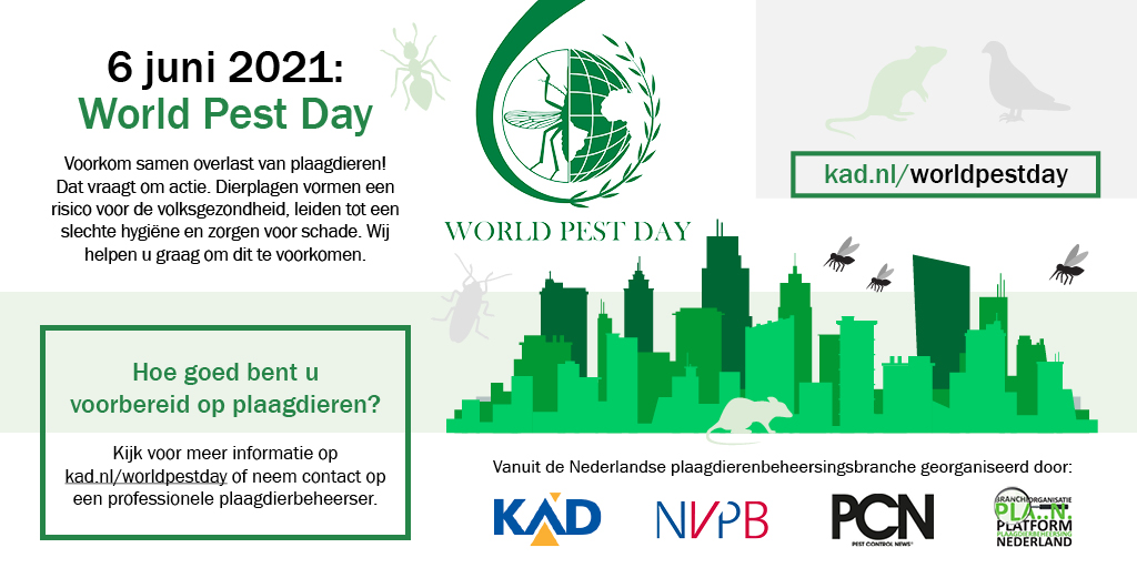Op 6 juni 2021 is het #worldpestday, ofwel de internationale dag van het #plaagdier. Lees het gezamenlijke persbericht 'Kies een Professional!' tinyurl.com/ffcv4vs van <a href="/NVPB/">NVPB</a>  <a href="/KAD_Wageningen/">KennisAdviescentrumDierplagen</a> <a href="/PlatformPlan/">Platform Plan</a> <a href="/pestcontrolnew1/">Pest Control News Benelux</a>