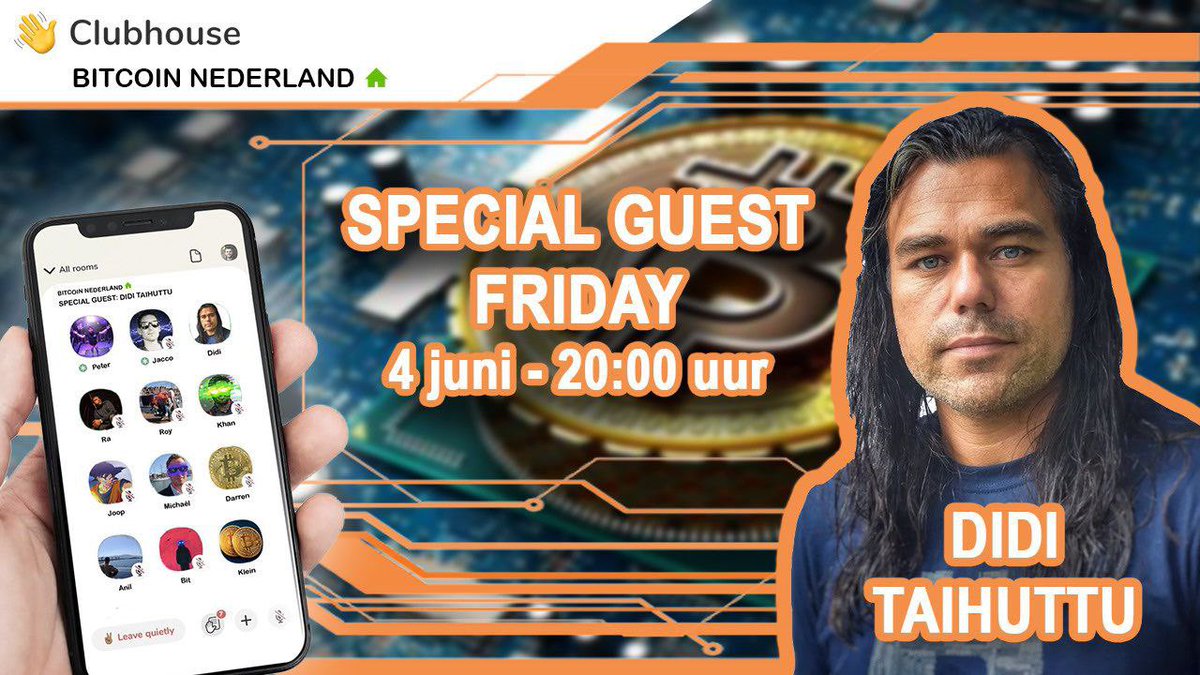 bitcoinnederlnd's tweet photo. Deze week hebben we niet 1️⃣ maar 2️⃣ speciale gasten bij ons in de club.

Vrijdag avond: De enige echte @Diditaihuttu van The Bitcoin Family.

🥳 https://t.co/rnW6AW6LpL