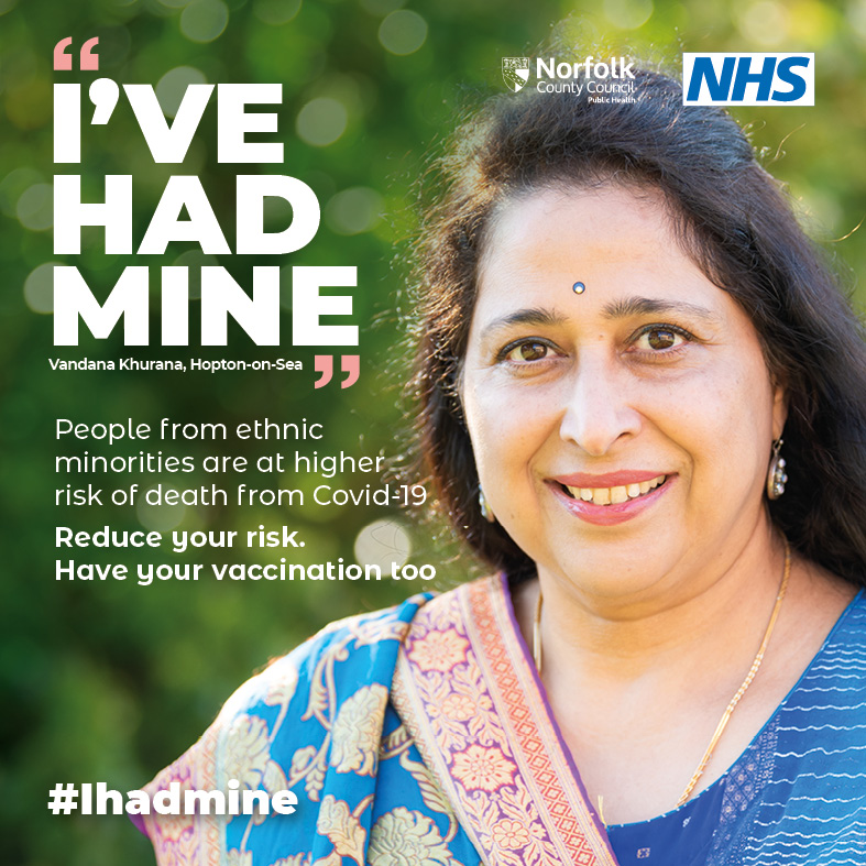 greatyarmouthbc's tweet photo. People from ethnic minorities are at higher risk of death from COVID-19. Reduce your risk. Have your vaccination too.π #IHadMine #CovidVaccine #COVID19Vaccine #ReduceYourRisk https://t.co/BF8evft7lV