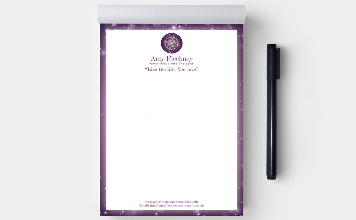 A5 notepads we designed and printed recently for @amyfleckneymedium 

Our notepads are available in sizes from A5 to A2 and printed in HD colour!