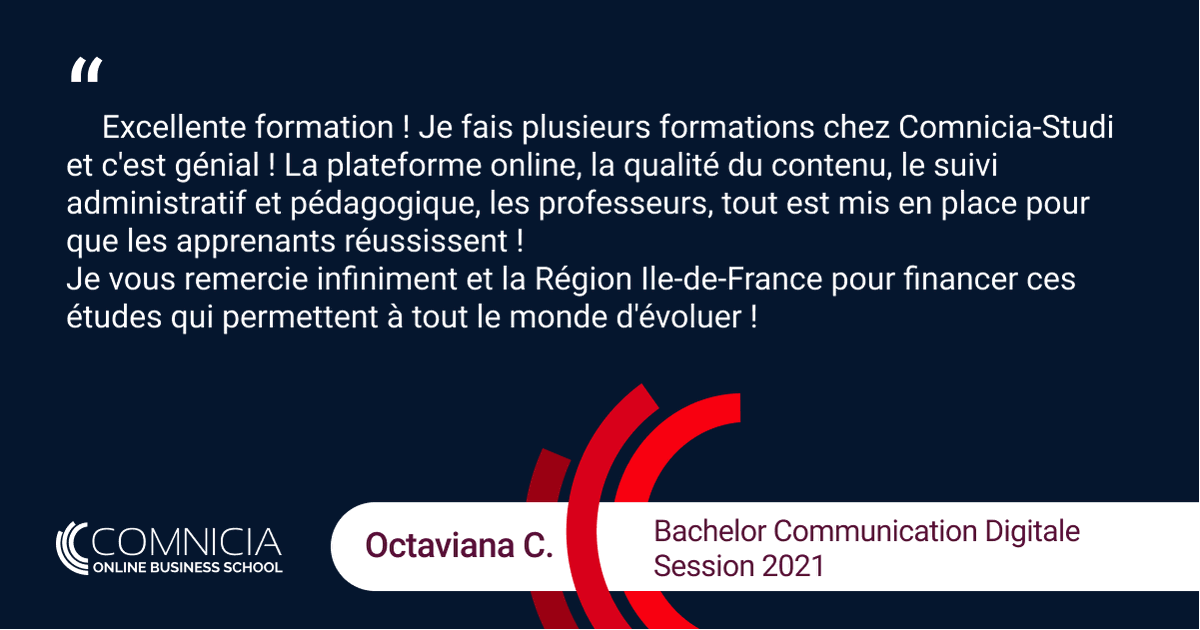 Comme Octaviana, bénéficiez vous aussi de la qualité des #formations 100% en ligne de #Comnicia, grâce au partenariat Studi et la Région Ile-de-France !

💬 Découvrez son #témoignage !

Formation disponible ici 👉 bit.ly/2S5TOvw