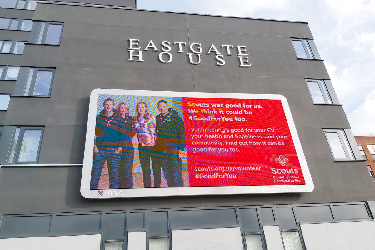 CardiffValeArea's tweet image. Have you seen our #GoodForYou advert on the big screen situated on the Newport road/City road junction?

With thanks to Cardiff Lights - @TeamMaxxMedia for displaying it during half term.

#iScout #iScoutCymru #VolunteersWeek #VolunteersWeek2021