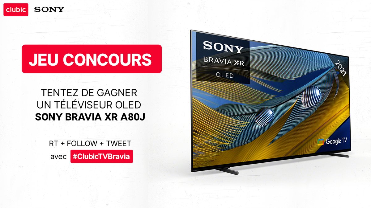 🎁 CONCOURS 🎁

Tentez de gagner un téléviseur OLED 4K : le Sony BRAVIA XR A80J ! 📺

Pour participer :

✅ RT + Follow <a href="/Clubic/">Clubic</a> 
✅ Commente avec #ClubicTVBravia avec le nombre de Hertz (Hz) de l'écran

Indice ➡️ clubic.com/television-tv/…

🍀 TAS le 10/06