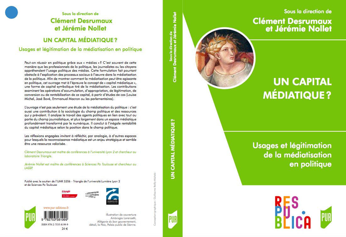 📖 Un capital médiatique ? Usages et légitimation de la médiatisation en politique (sous la dir. de Clément Desrumaux, Jérémie Nollet, PUR / coll. Res Publica) en librairie le 10 juin
Cette publication est issue des travaux du groupe #CompPol de l’AFSP 👍
afsp.info/un-capital-med…