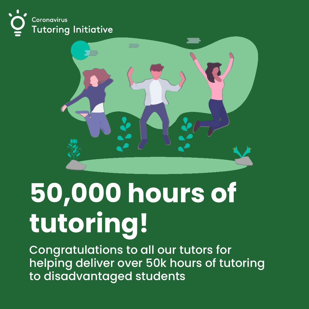 This #VolunteersWeek2021 we are celebrating hitting an incredible milestone! 

✨50,000 hours of tutoring! ✨ 

This equates to a mind-blowing 1 tutoring session every 12 minutes since March 2020!!!  

Thank you to all our awesome volunteers 🥳