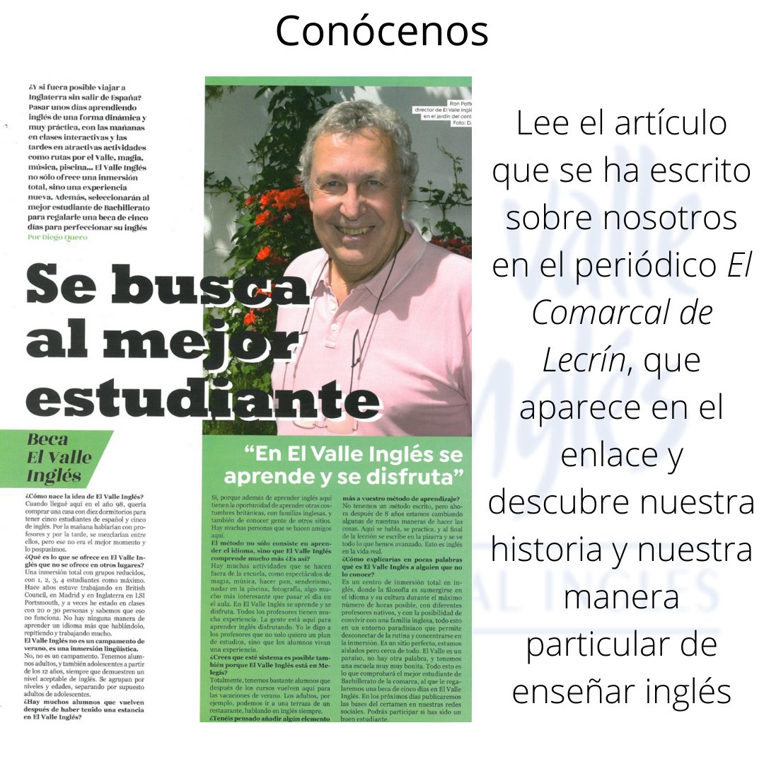 elvalleingles's tweet photo. ¿Quieres conocernos mejor? El periódico "El comarcal de Lecrín" ha escrito sobre nosotros:
 https://t.co/OErzzYy8wL

¡También os recordamos que nuestro concurso para obtener 5 días en nuestro programa de inmersión total en inglés sigue activo! https://t.co/gKS0NKm8tj