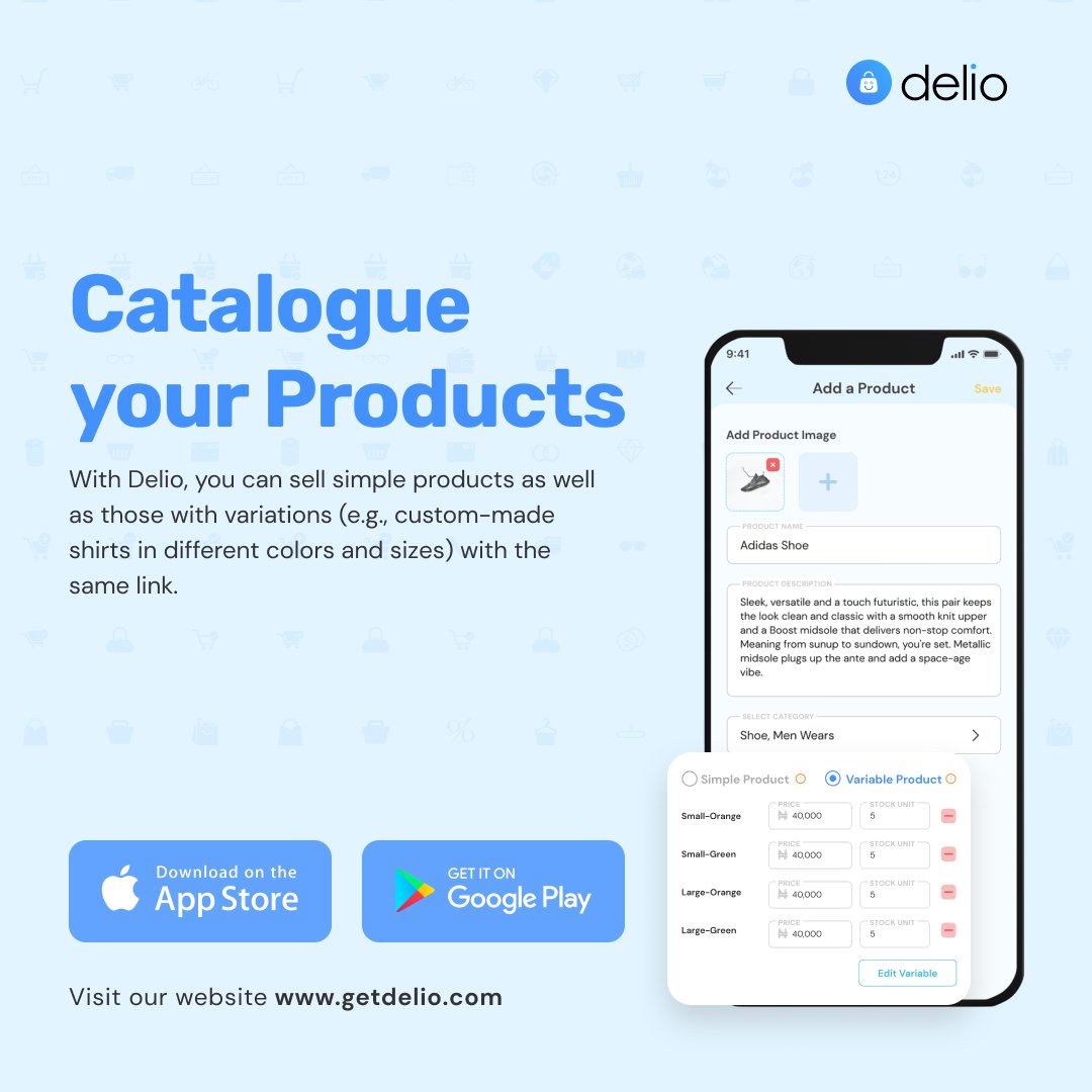 delioHQ's tweet photo. Catalogue your products — both simple and variable with the same link. 

Download the Delio app today:

https://t.co/WhoRLUfIpT 😄🛍️

Also, check out this store by Lawrence Clothings:

https://t.co/5PJGy2l8Rx

#GetDelio #merchants #commerce #webstore https://t.co/lgW2QDwaNf