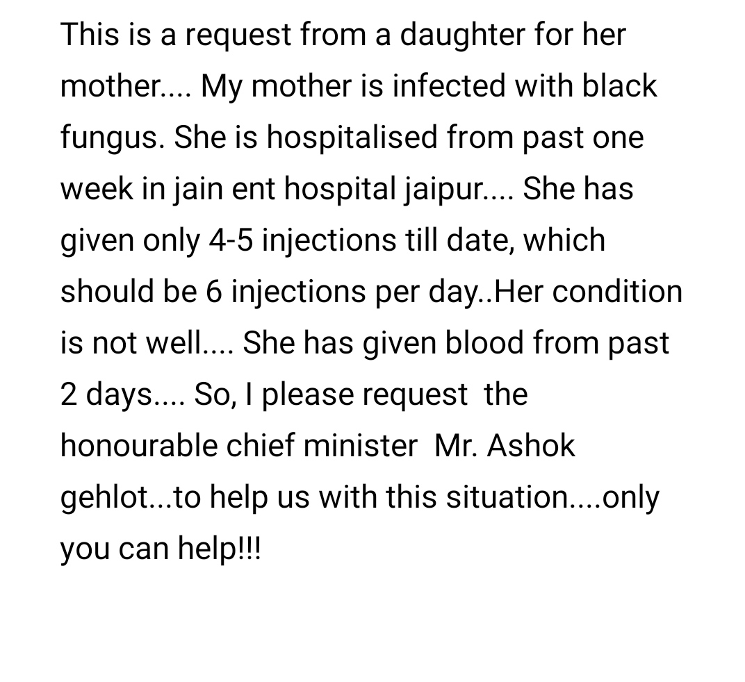 UmaAgar60004334's tweet image. @ashokgehlot51
Patient name-Vijay Laxmi Agarwal
Hospital - jain ent hospital jaipur