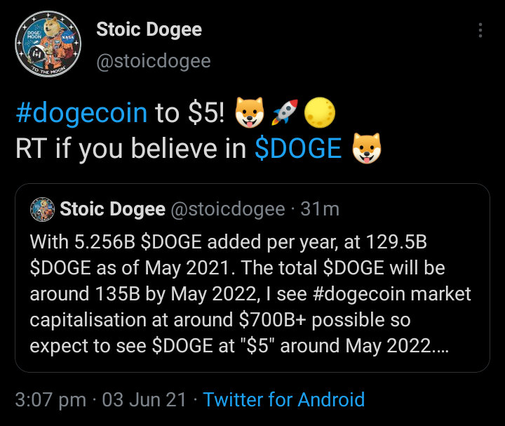 stoicdogee's tweet photo. @itsALLrisky $DOGE to $5 🚀
#StoicDogee https://t.co/TFJPOHQEdi