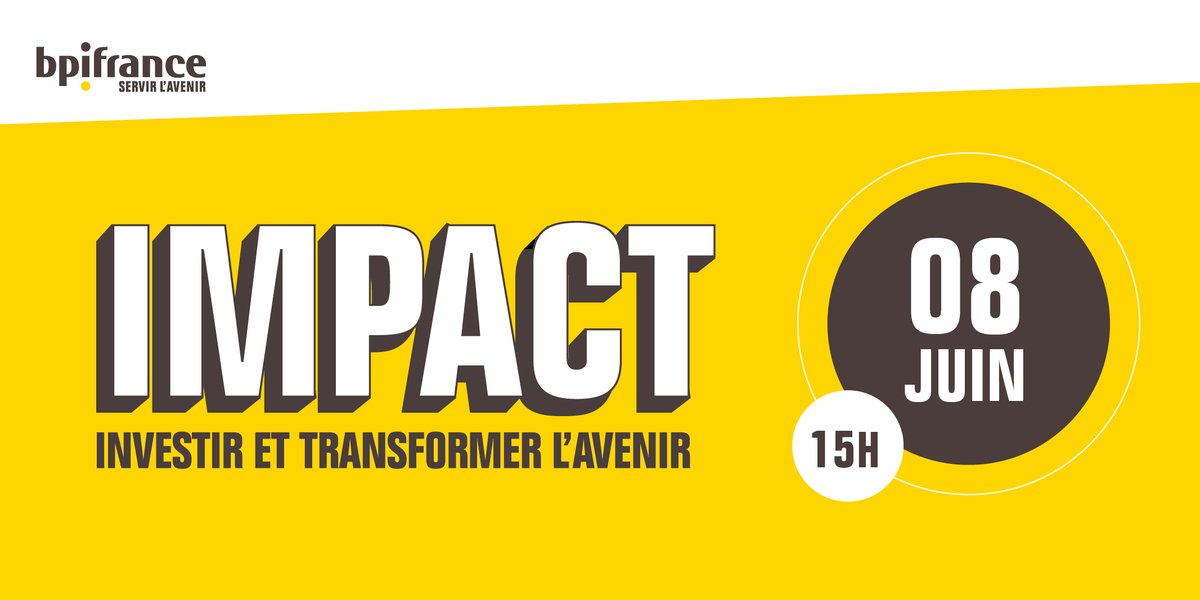[SAVE THE DATE 📅] J’aurai le plaisir d’introduire et de conclure l’événement IMPACT de <a href="/Bpifrance/">Bpifrance</a> lundi prochain.

💡Au programme : la finance durable et à #impact sous toutes ses formes et de nombreuses rencontres d’entrepreneurs

Rejoignez-nous : evenements.bpifrance.fr/impact-investi…
