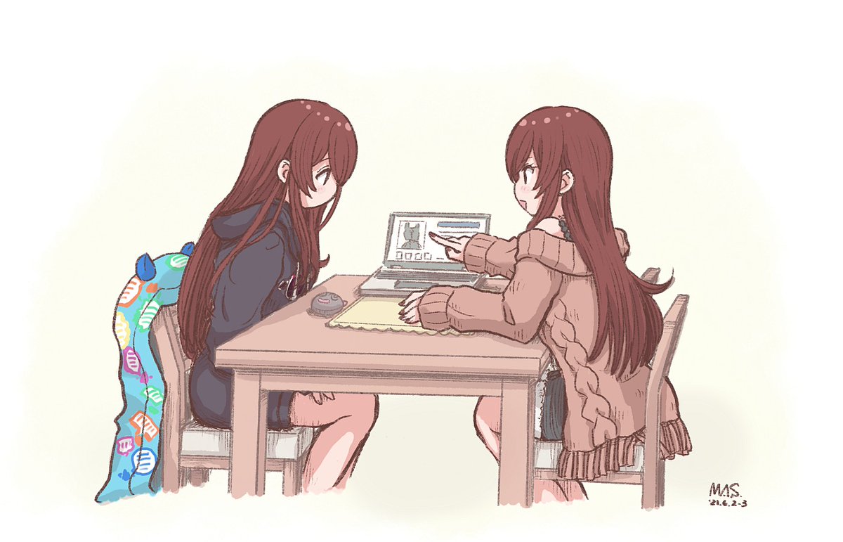 osaki tenka multiple girls 2girls siblings sisters twins hoodie long hair  illustration images