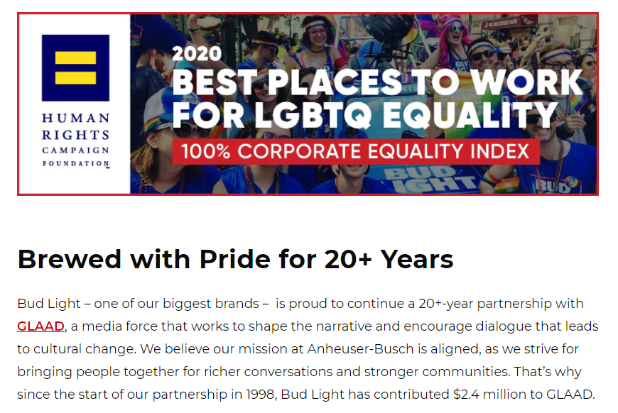ErinInTheMorn's tweet photo. I love how Anheuser-Busch, which donated to tons of anti-trans legislators including those who voted for the Tennessee Bathroom bill, parades partnerships with GLAAD and a perfect HRC score.

@glaad please don't partner with companies working to advance transphobic legislation! https://t.co/vbVrSAYqjs