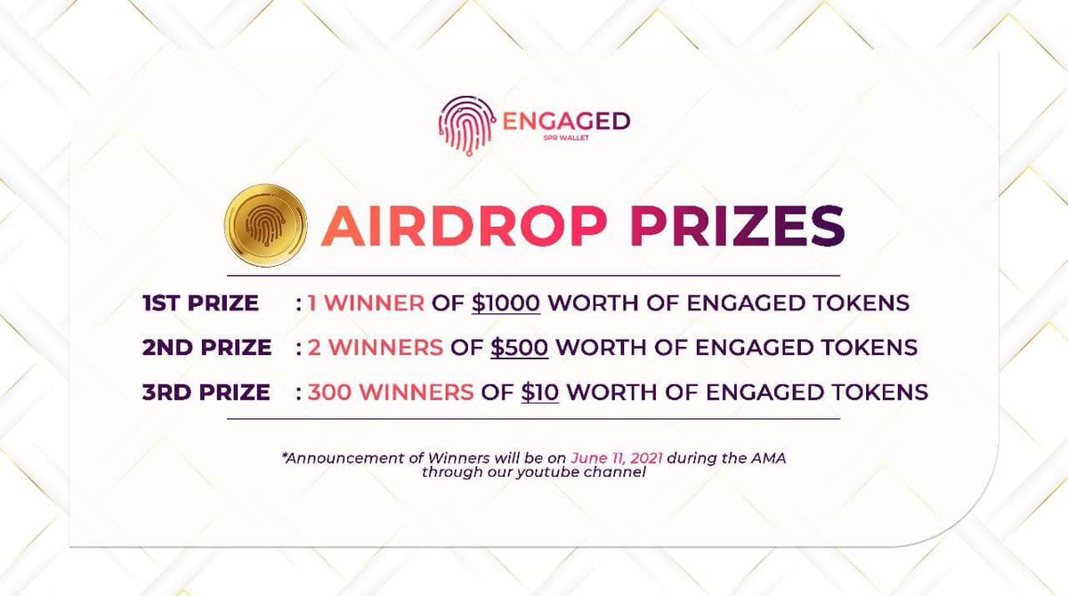 🔊ENGAGED AIRDROP CONTEST🔊
Join the ENG airdrop contest for a chance to win 

$5,000 worth of ENG

1st Prize: 1winner of $1000worth of ENG
2nd Prize 2winners of $500worth of END
3rd Prize 300winners of $10worth of ENG

 Follow the instructions here:
forms.gle/bSXPMu3dUPc4of…