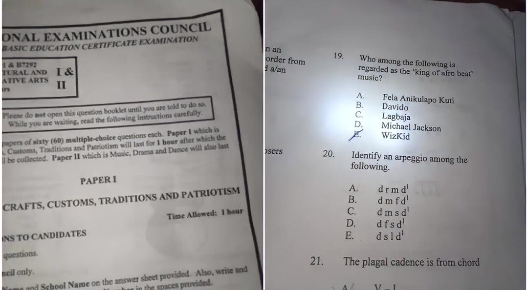 PurelyMide's tweet photo. Young Student Fails NECO Exam Question After Choosing Wizkid as an Answer https://t.co/BwfwxjcmGF