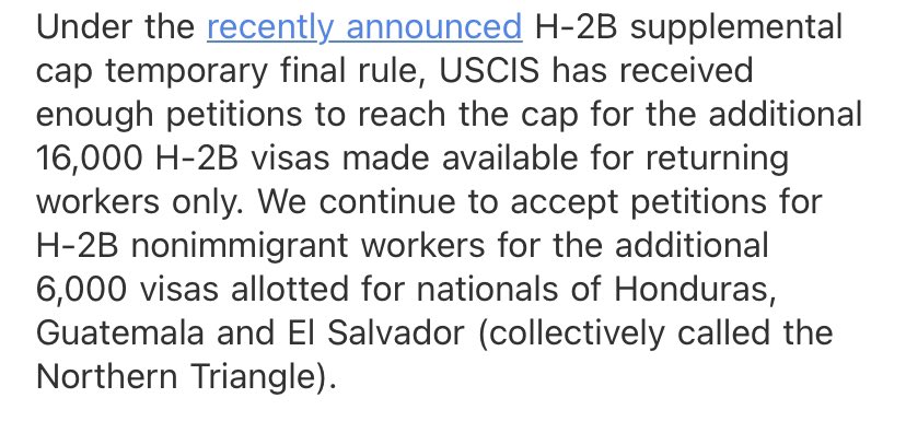 .@USCIS announces that 16K Cap has Reached for Additional Returning Worker H-2B Visas for FY 2021. 
#H2B Visas #Temporaryworkers #Immigrants #immigration #ImmigrantHeritageMonth #H2BVisa
