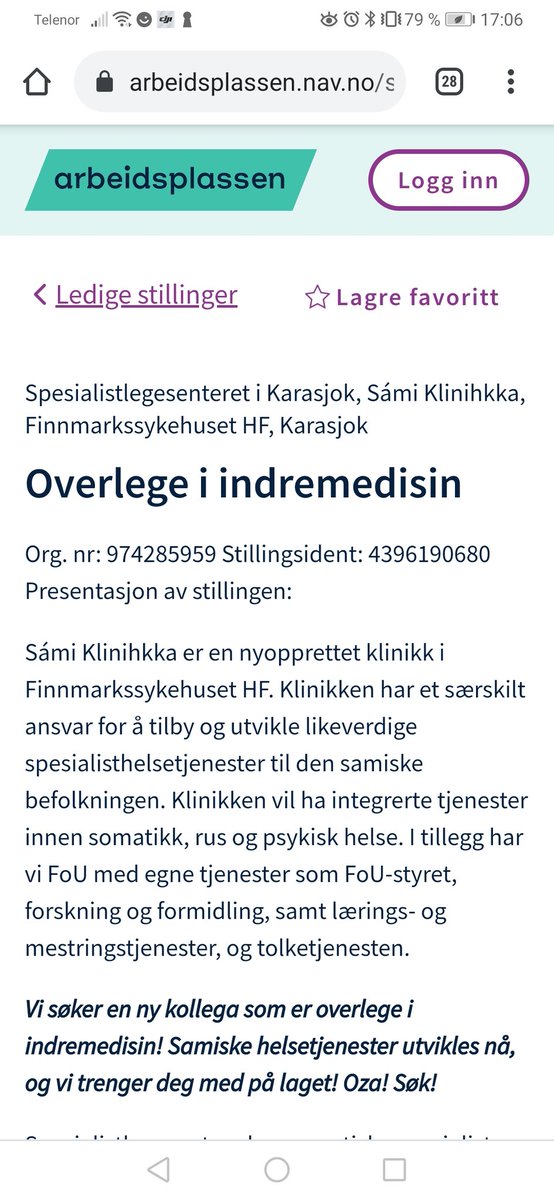 teigmo's tweet image. Vil du bli overlege indremedisin i Sámi klinihkka?