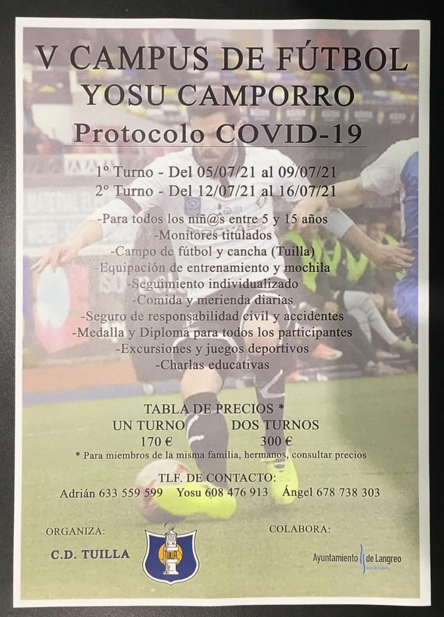 El CDTuilla organiza el V Campus Yosu Camporro.
Información e inscripciones en los teléfonos del archivo.