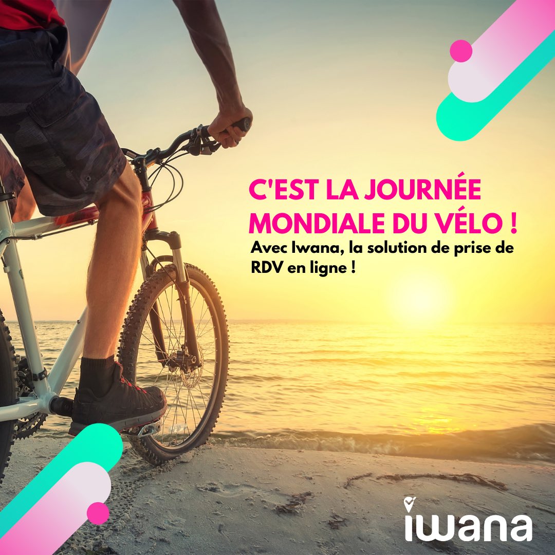 Aujourd’hui c’est la journée mondiale du vélo 🎉
Alors, partez à l’aventure le temps d’une ballade.

Créez votre profil et offrez la prise de rendez-vous en ligne 24h/24 et 7j/7 à vos clients grâce à Iwana. + Vous bénéficiez d'1 mois d'essai gratuit. (iwana.fr)