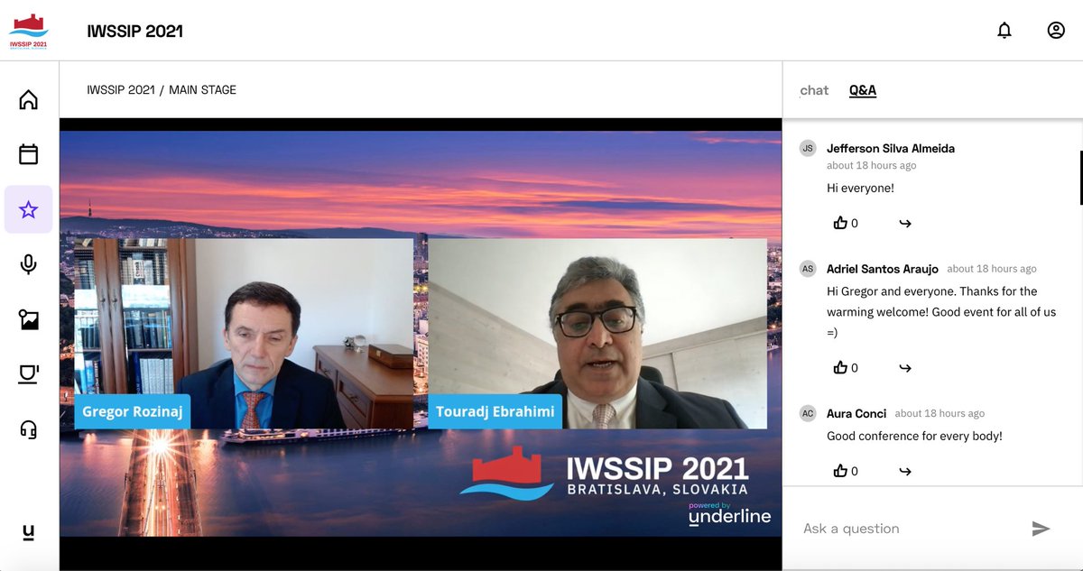 underlineio's tweet photo. Great Q&A session with Touradj Ebrahimi (École Polytechnique Fédérale de Lausanne, Switzerland) at @iwssip2021.
Attendees submitted Qs during his live keynote, “JPEG AI: Towards the First Learning based Image Compression Standard.”
#underlinescience #IWSSIP2021 https://t.co/iyN2lbsF0z