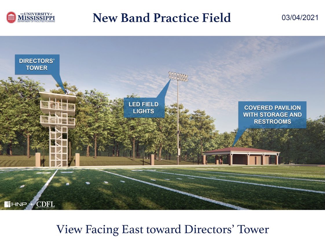 OleMissBands's tweet photo. Our proposed practice field includes a new directors’ tower and covered pavilion for storage and restrooms. Every dollar gets us a step closer to making this a reality, so check out the link below to donate!

https://t.co/ekG3ofhgDw https://t.co/TiWGjkjKrp