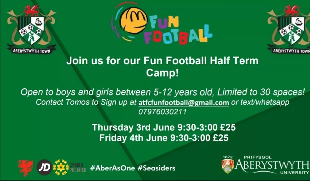 Brilliant day so far on day one of the <a href="/AberystwythTown/">CPD Tref Aberystwyth Town FC</a> Fun Football Camp. Still spaces left for tomorrow. Contact me for details! @FAWTrust <a href="/Marcin_Matyja/">Marcin</a> @ATFCACADEMY1 <a href="/AberystwythJL/">Aber Junior League</a> #FunFootball