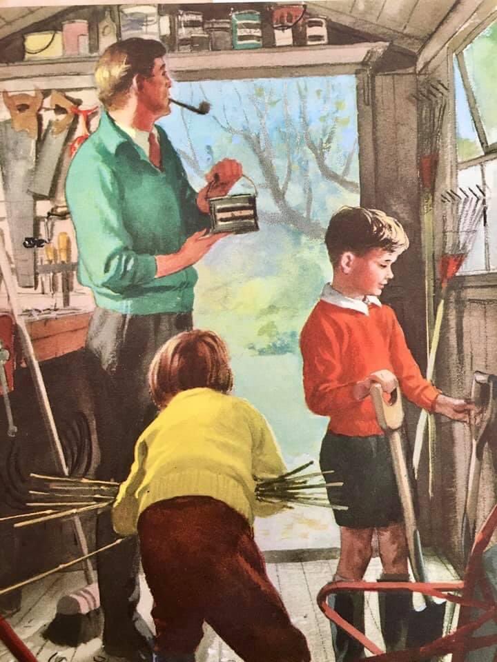 JukiHoki's tweet image. Yang penasaran bapaknya dimana. Ternyata kaleng Khong Guan itu gambar aslinya digambar Harry Wingfield, buat buku anak gitu sekitar 1959. Aslinya makan roti.