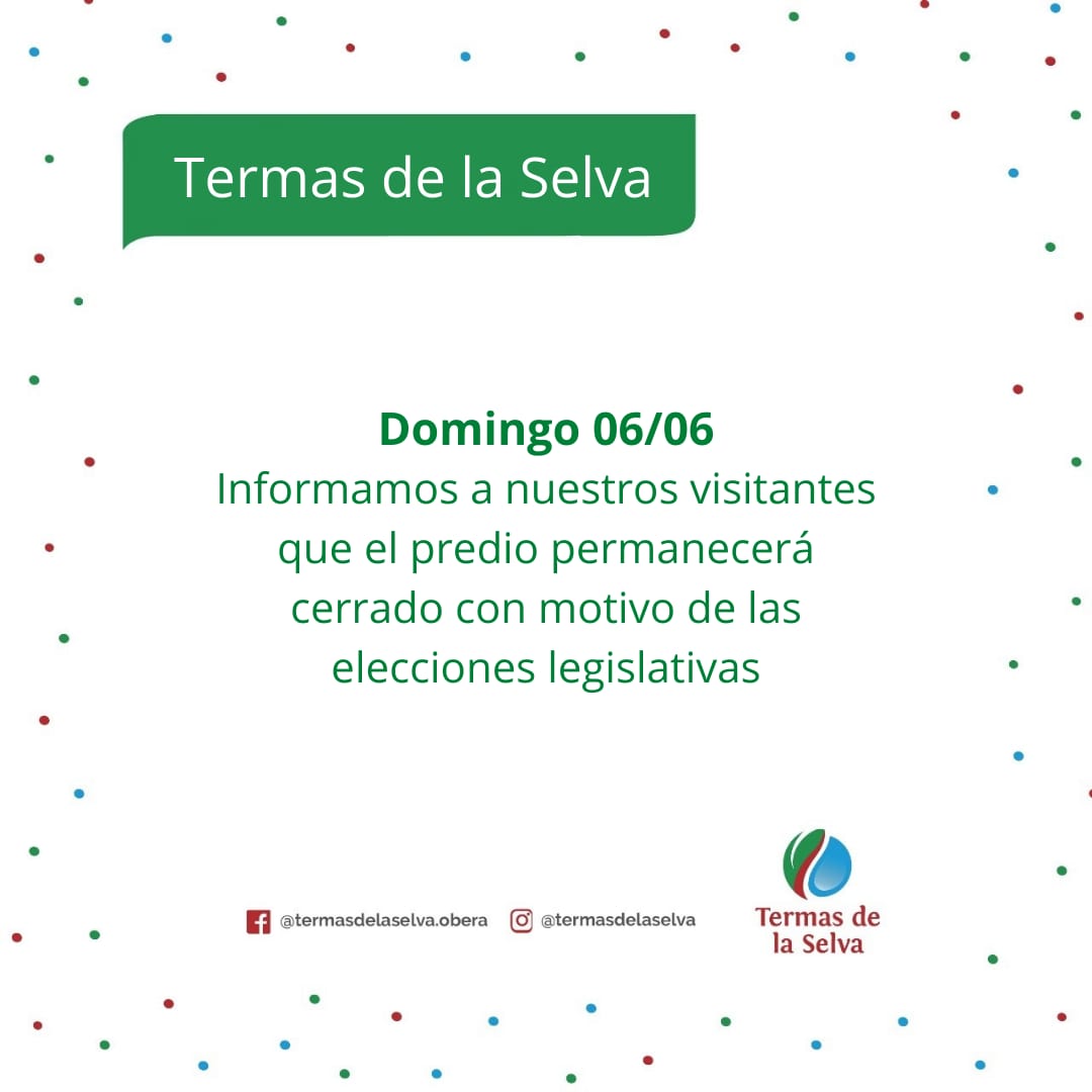 Atractivos turísticos de #Oberá estarán cerrados por motivo de las #EleccionesLegislativas del día Domingo 6 de junio