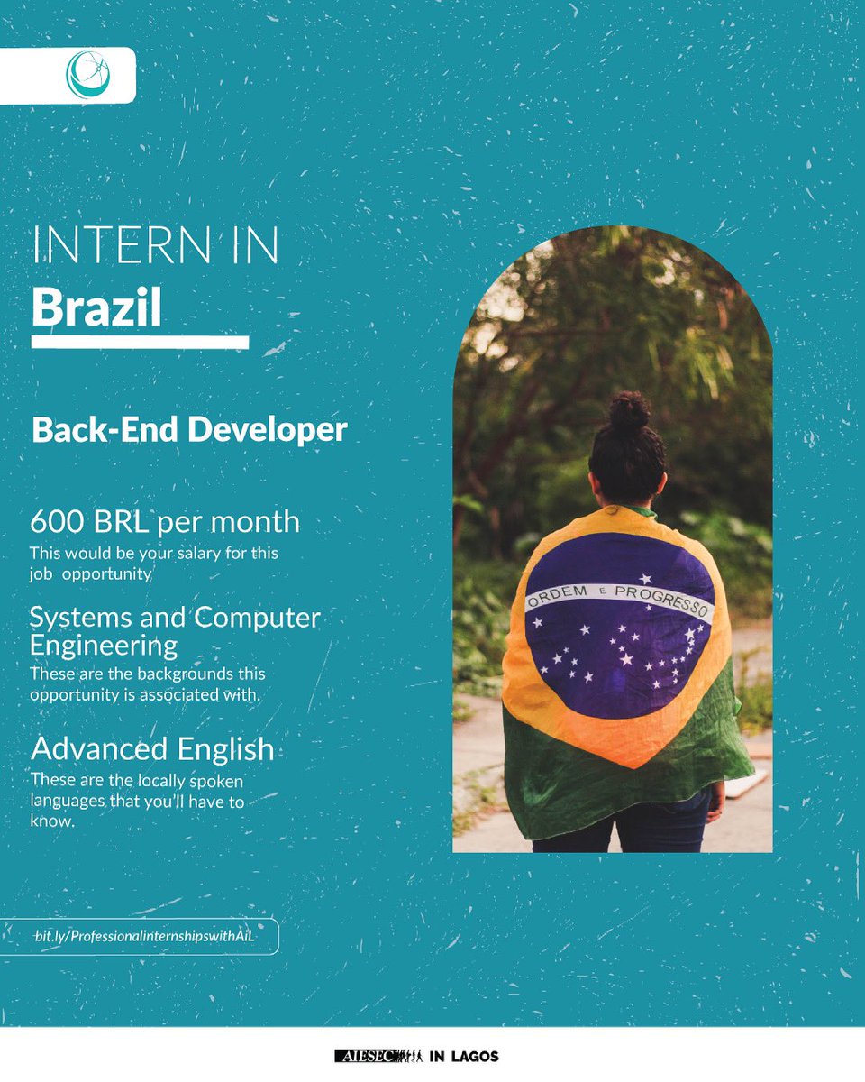 Would you love to work as a marketer or a back end developer, earn an average of N45,000 monthly, visit and experience life in another country from your home? Brazil,with its fascinating scenery,is inviting you to become a global talent. Apply here now: bit.ly/ProfessionalIn…