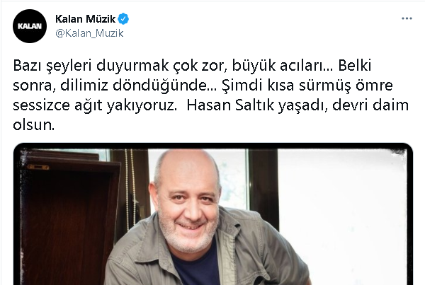 TurkKorgani's tweet photo. Kalan Müzik sahibi Hasan Saltık hayatını kaybetti.

#sondakika #kalanmüzik #kalanmuzik #hasansaltık #hasansaltik #sondakikahaberler https://t.co/EdqTfG8l6T