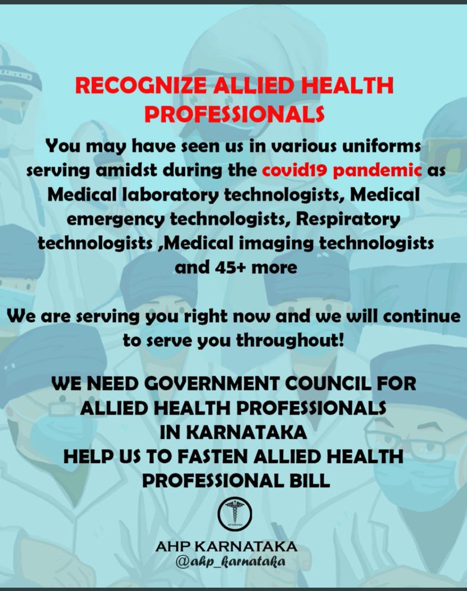 JoyalByju's tweet photo. #implementNCAHPact
#AHPNeedsKarGovCouncil
#ThankYouCoronaWarriors
@CMofKarnataka
@mla_sudhakar
@drharshvardhan
@siddaramaiah
@dkshivakumar
@ugc_india
@VCRguhs
@AlliedKarnataka
Help us to fasten THE KARNATAKA GOVERNMENT COUNCIL FOR ALLIED AND HEALTHCARE PROFESSION ACT, 2021 https://t.co/9YP9xrAzgQ