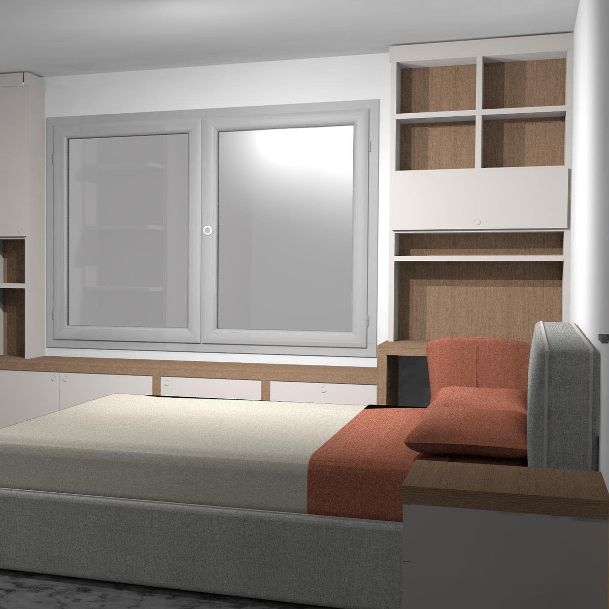 UrbanInterior1's tweet photo. A HIGH-QUALITY ITALIAN BEDROOM -Our brief here was to create a bedroom for a young girl, with a playful design and suitable area for studying. We used Novamobili Italian furniture and built a seated bench area under the window, which then continued into the desk. https://t.co/KCyHGewthM