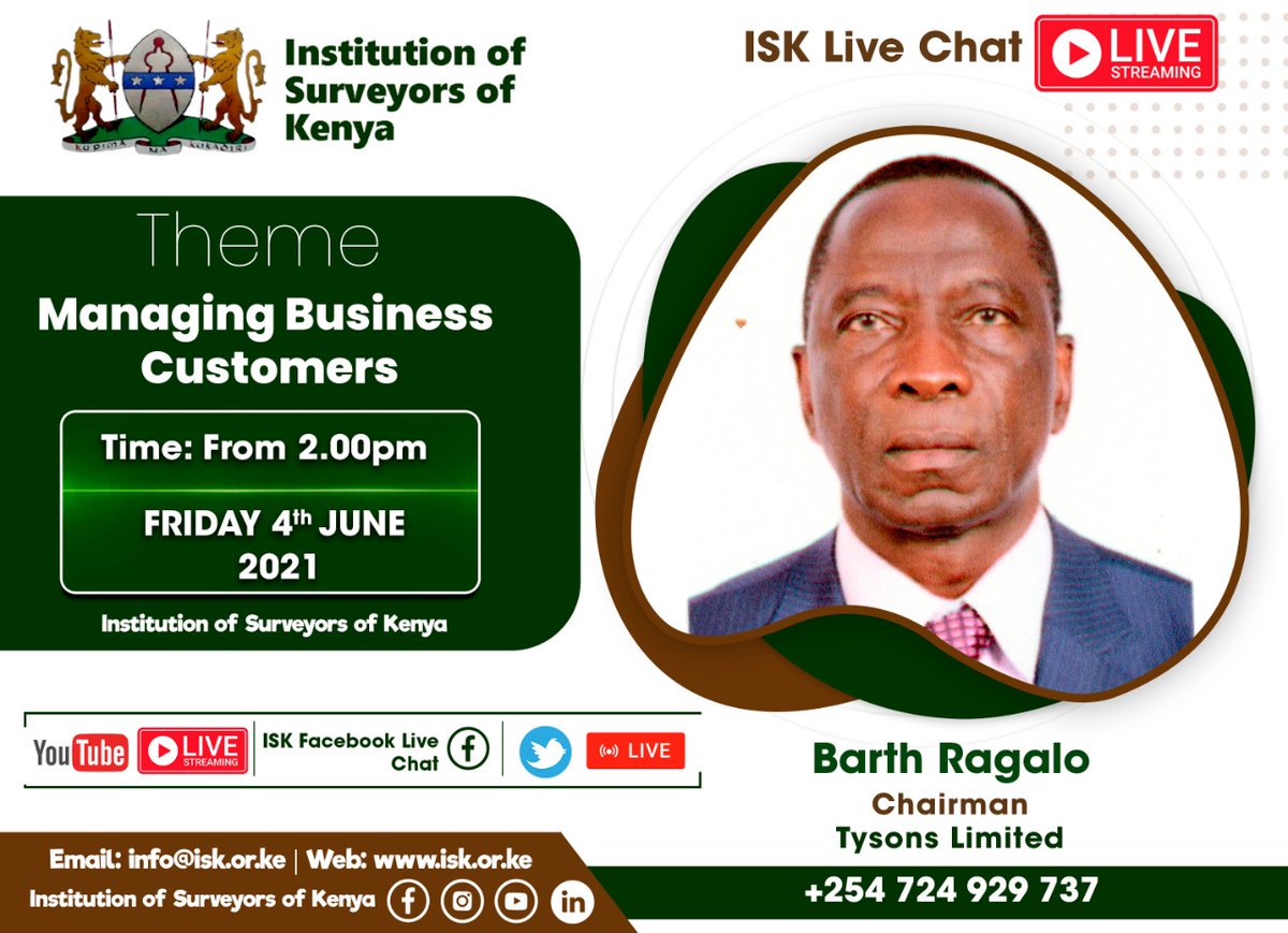 isk_kenya's tweet photo. Please join us this Friday 4th June from 2pm, on the #ISKLiveChat session where we will be hosting Barth Ragalo who will be taking us through Managing Business Customers.
#Happymember https://t.co/On15zBLzBY