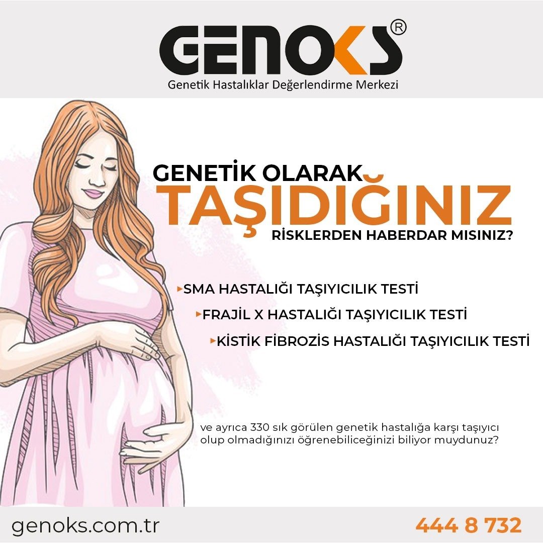 Genetik olarak taşıdığınız risklerin farkında mısınız?
SMA, Frajil X, Kistikfibrozis veya 330 sık görülen genetik hastalığına karşı taşıyıcı olup olmadığınızı öğrenebileceğinizi biliyor muydunuz?

 #Genoks  #Prenatal #GenetikTest #sma #downsendromu #frajilx #kistikfibrozis