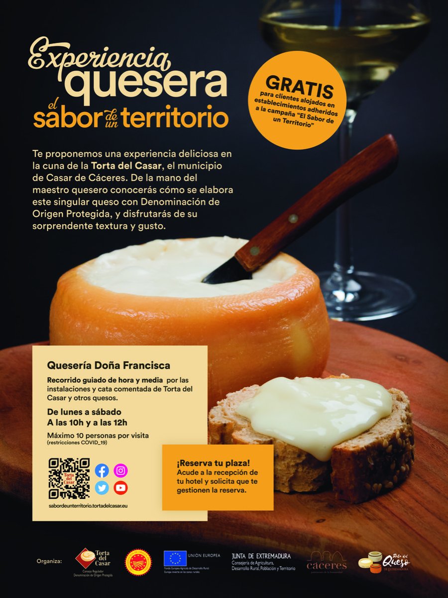 Visita una quesería de #TortadelCasar y degusta sus deliciosos quesos. En colaboración con los hoteles de la campaña #Elsabordeunterritorio, los clientes alojados en ellos podrán vivir gratis una EXPERIENCIA QUESERA en una de nuestras queserías <a href="/queseriadfca/">Quesería Doña Francisca</a> @rutaquesoext