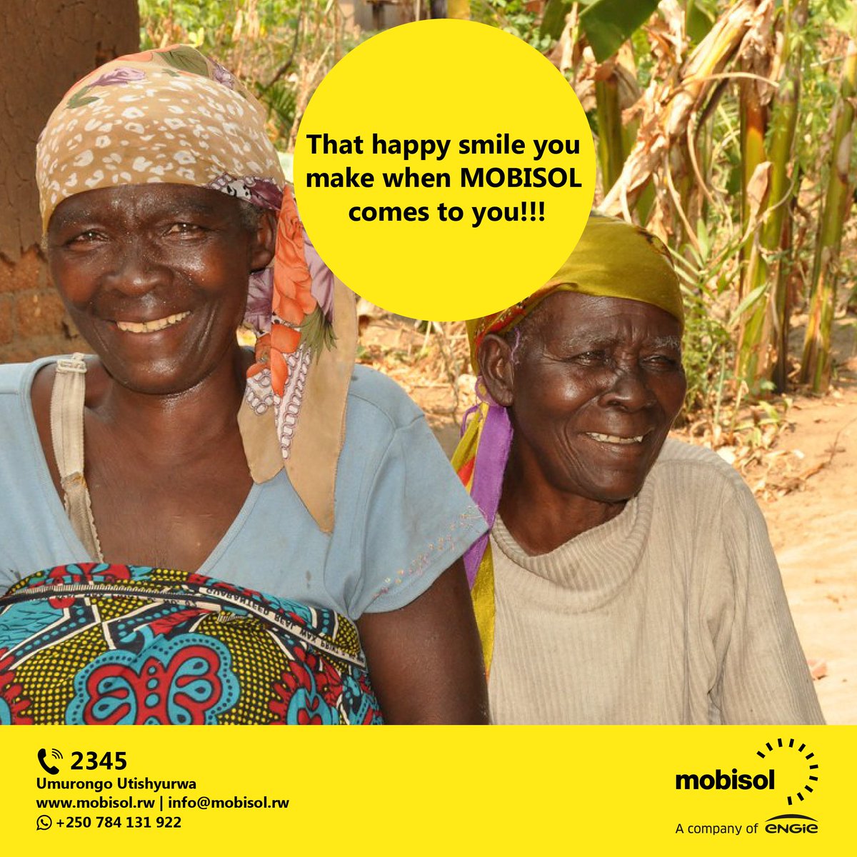 Nothing beats the happiness of seeing your life change because of the sun's rays! Here for you! Just call us on 2345; installation is free!

#HereForYou #MobisolRwanda