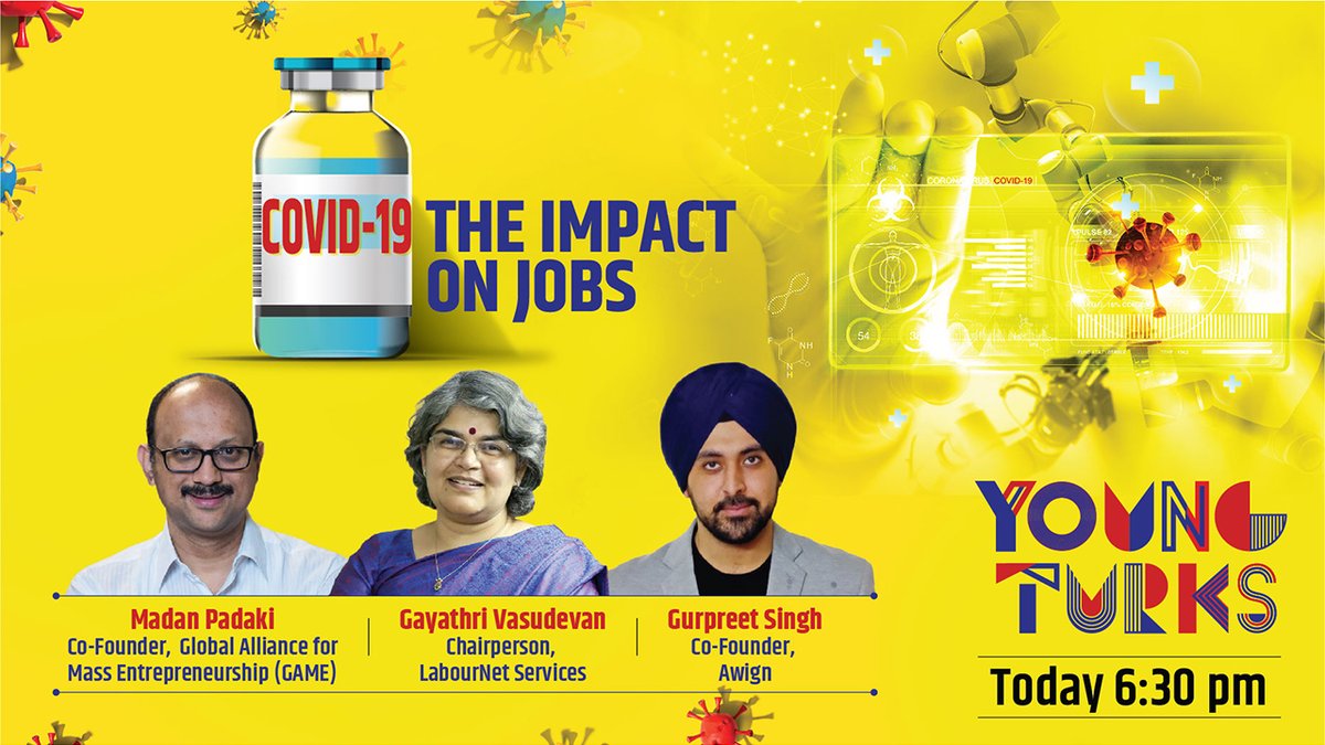 CNBCYoungTurks's tweet photo. COMING UP @ 6:30 PM | #COVID19: The Impact On Jobs

Catch @ShereenBhan in conversation with @madanpadaki of @GAMEIndia2, @vgayathri10 of @labournet &amp; @gurpreetsk91 of @in_awign 

@CNBCTV18News https://t.co/3GMdvOYR0e