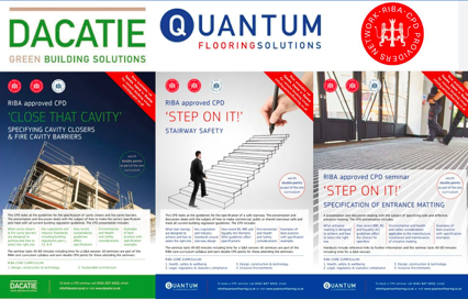 MPBAUK's tweet photo. .@QuantumFlooring have very popular #virtual #online @RIBA #CPD sessions running

Dacatie 'Close that Cavity'
Cavity Closers &amp; Fire Barriers

Quantum #flooring 'Step on it'
Stairway #Safety

Quantum Matting 'Step on it'
Entrance Matting

▶️https://t.co/QBDsvURhLM https://t.co/PAgw7HokmU