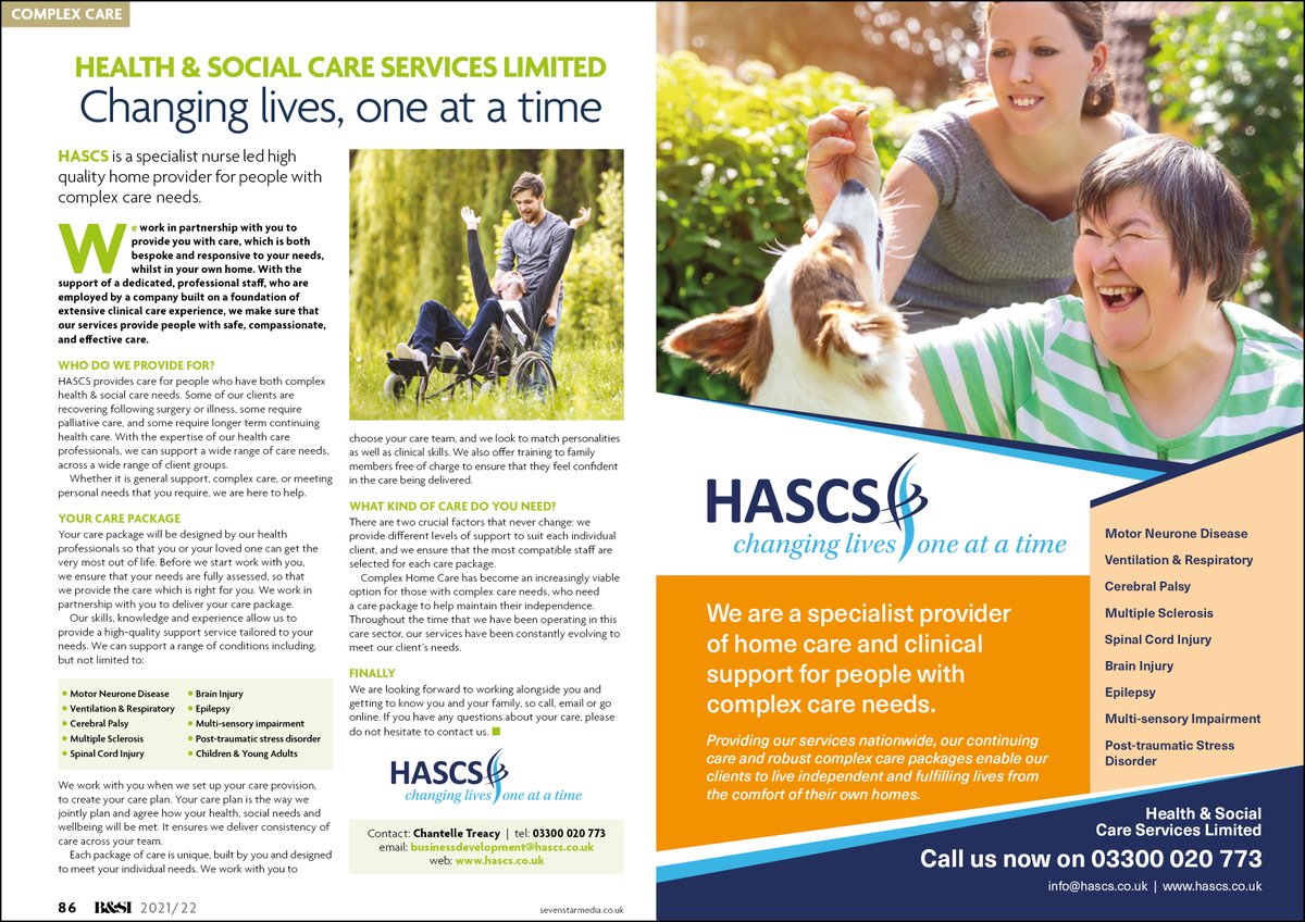 Health & Social Care Services Ltd (@hascsltd) on Twitter photo We are very pleased to be featured in the 2021/2022 Brain and Spinal Injury Handbook <a href="/BSIHandbook/">Brain & Spinal Injury Handbook</a>
View the publication here:
issuu.com/sevenstarmedia… We are very pleased to be featured in the 2021/2022 Brain and Spinal Injury Handbook <a href="/BSIHandbook/">Brain & Spinal Injury Handbook</a>
View the publication here:
issuu.com/sevenstarmedia…