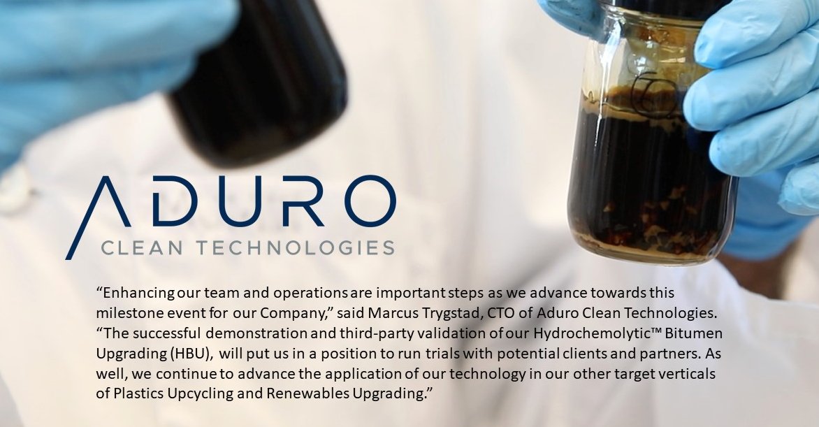 Aduro Clean Technologies preparing demonstration and third-party validation of its #Hydrochemolytic™ technology and adds key team members adurocleantech.com/company-update… <a href="/WSLResearchPark/">WSLResearchPark</a> @BICSarnia #HBU #ACT $ACT