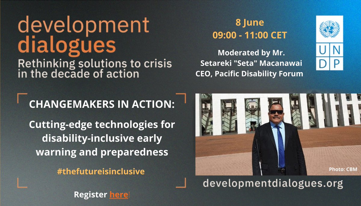 Setareka 'Seta' Macanawai, CEO of the Pacific Disability Forum and moderator for this Development Dialogue, standing outside of a building in a suit.