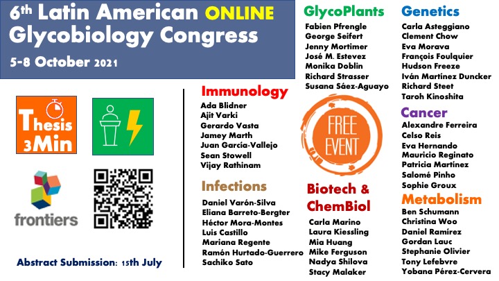 dunckerUAEM's tweet photo. Check out the Preliminary Program of the 6th Latin American Glycobiology Congress Online. 5-8 Oct 21'. No fees. Submit your flash presentation or Thesis in 3M before July 15. Please RT.
Program:https://t.co/8ACSW2sFaU
#glycotime
Registration: https://t.co/RZDO6kXdm1 https://t.co/pRUyUn4clu