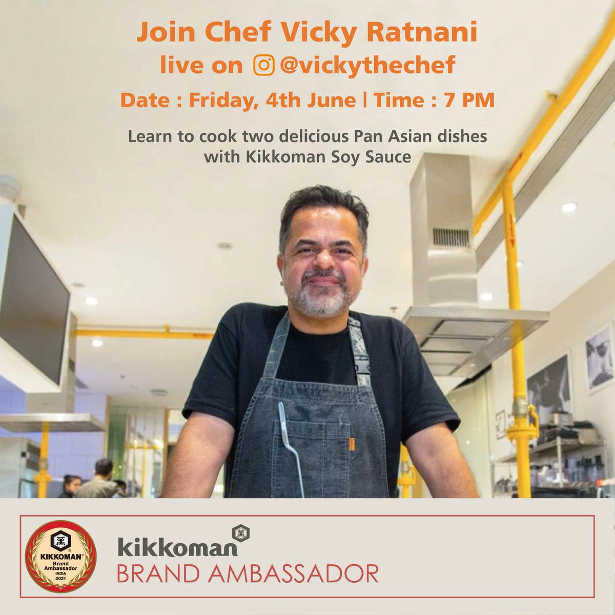 KikkomanIndia's tweet photo. Join Chef @VickyRatnani #cookingwithKikkoman on his Instagram handle @vickythechef on Friday , 4th June at 7pm, as he teaches us to make Pan Asian cuisine more delicious with a dash of our Naturally Brewed Kikkoman Soy Sauce.
#Kikkoman #KikkomanIndia #VickyRatnani #Chef #Recipe https://t.co/WQCAddGe3H